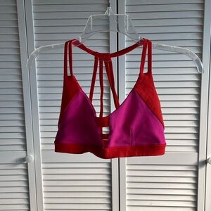 Vibrant Red and Pink Strappy Sports Bra